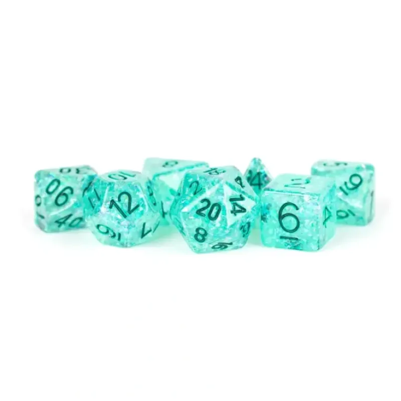 Shop All*FanRoll LIC685 Flash Dice Teal Dice w/ Green Numbers - Miniature Marvels: Airplane Models & Painted Dice