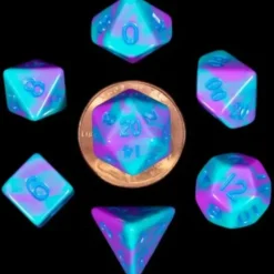 Shop All*FanRoll LIC4172 Mini Purple & Teal Marble w/ Blue Numbers - Miniature Marvels: Airplane Models & Painted Dice