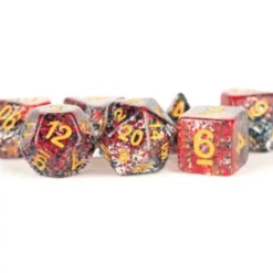 Shop All*FanRoll LIC628 Red w/ Black Particle & Yellow Numbers - Miniature Marvels: Airplane Models & Painted Dice