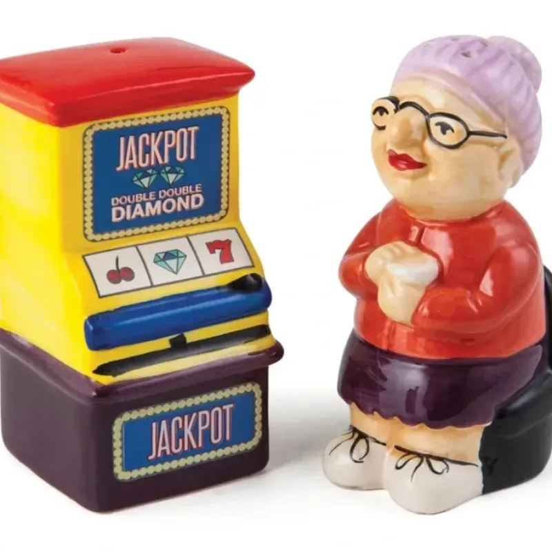 Egpull<Gamblin Granny Salt & Pepper Shaker Casino Jackpot Vegas Slot Machine DEFECTIVE - Miniature Marvels: Airplane Models & Painted Dice