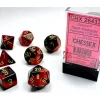 Dice<Gemini: Mini-Polyhedral Black-Red/gold 7-Die Set - Miniature Marvels: Airplane Models & Painted Dice