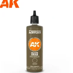 Paint<3Gen Acrylics: Olive Drab Surface Primer 100ml LTG AK-11249 - Miniature Marvels: Airplane Models & Painted Dice