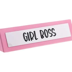 Egpull<GIRL BOSS Pink Wooden Desk Sign - Funny Office Work Home Gag Gift - Miniature Marvels: Airplane Models & Painted Dice