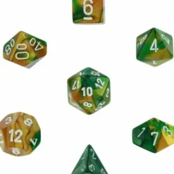 Dice<Gold-Green / White: Gemini Polyhedral Dice Set (7's) CHX 26425 - Miniature Marvels: Airplane Models & Painted Dice