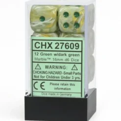 Dice<Green / Dark Green: Marble 12d6 16mm Dice Set CHX 27609 - Miniature Marvels: Airplane Models & Painted Dice
