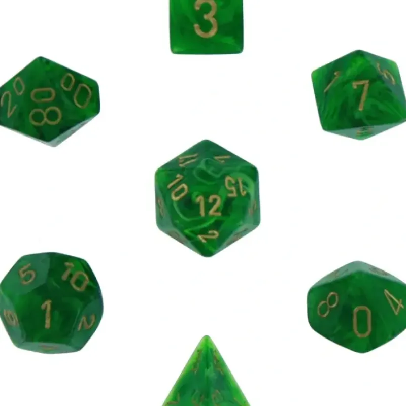 Dice<Green / Gold: Vortex Polyhedral Dice Set (7's) CHX 27435 - Miniature Marvels: Airplane Models & Painted Dice