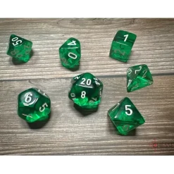 Dice<Green / White: Translucent Polyhedral Dice Set (7's) Revised CHX 23075 - Miniature Marvels: Airplane Models & Painted Dice