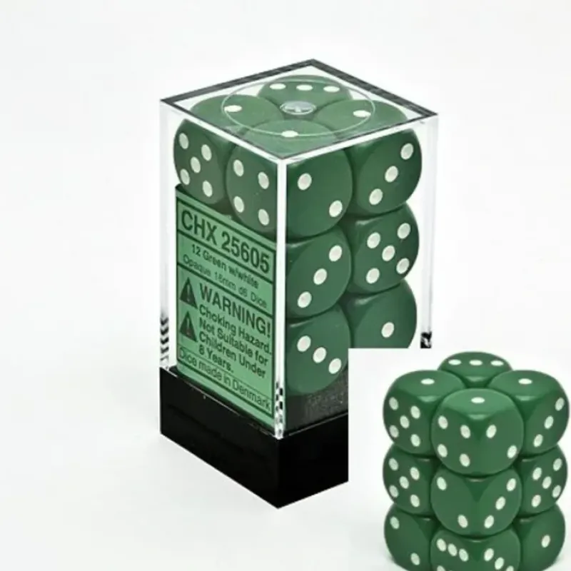 Dice<Green with White: Opaque 12d6 16mm Dice Set CHX 25605 - Miniature Marvels: Airplane Models & Painted Dice