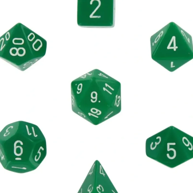 Dice<Green with White: Opaque Polyhedral Dice Set (7's) CHX 25405 - Miniature Marvels: Airplane Models & Painted Dice