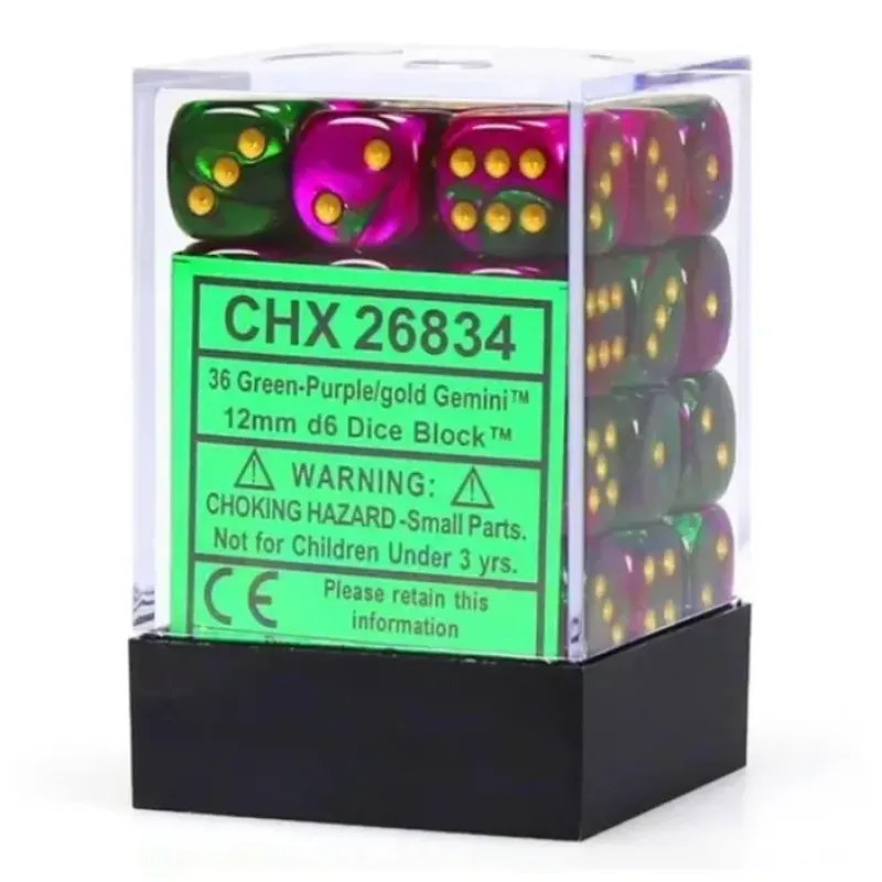 Dice<Green-Purple / Gold: Gemini 36d6 12mm Dice Block CHX 26834 - Miniature Marvels: Airplane Models & Painted Dice