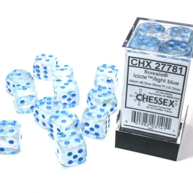 Dice<Icicle / Light Blue Luminary: Borealis 12d6 16mm Dice Block CHX 27781 - Miniature Marvels: Airplane Models & Painted Dice