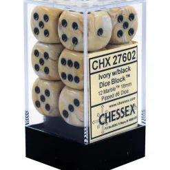 Dice<Ivory / Black: Marble 12d6 16mm Dice Block CHX 27602 - Miniature Marvels: Airplane Models & Painted Dice