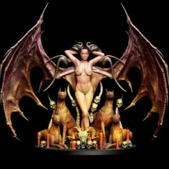 Miniature<Lilith with dogs, 32mm - Miniature Marvels: Airplane Models & Painted Dice