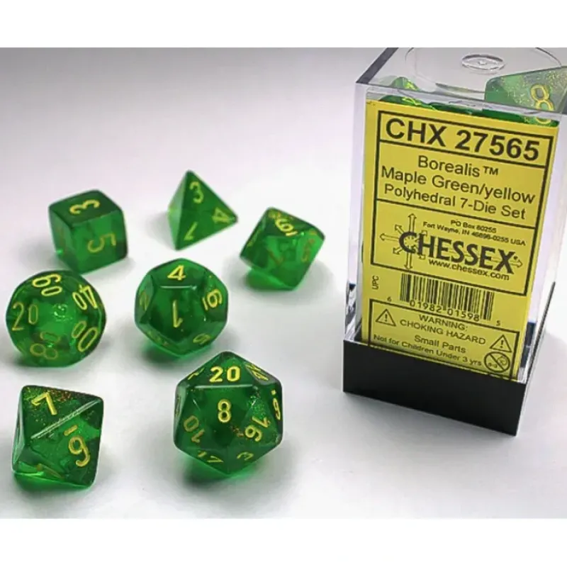 Dice<Maple Green / Yellow: Borealis Polyhedral Dice Set (7's) CHX 27565 - Miniature Marvels: Airplane Models & Painted Dice