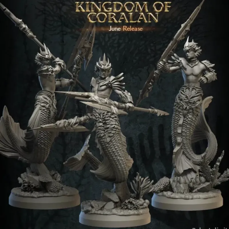 Miniature<Merfolk Warriors Male Bundle - Miniature Marvels: Airplane Models & Painted Dice