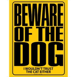 Egpull<Metal Sign "BEWARE OF DOG - I wouldn't trust the cat either" Wall Decor #E-011 - Miniature Marvels: Airplane Models & Painted Dice