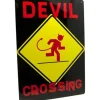 Egpull<Metal Tin Sign "Devil Crossing" Bedroom Office Mancave Funny Decor #A-101 - Miniature Marvels: Airplane Models & Painted Dice