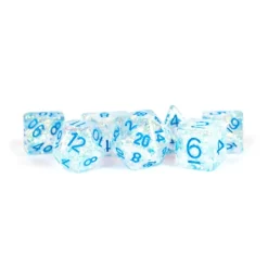 Dice<16mm Resin Flash Dice Poly Dice Set: Clear with Light Blue Numbers MET 680 - Miniature Marvels: Airplane Models & Painted Dice