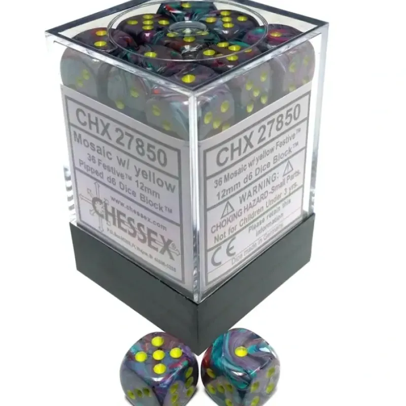 Dice<Mosaic / Yellow: Festive 36d6 12mm Dice Block CHX 27850 - Miniature Marvels: Airplane Models & Painted Dice