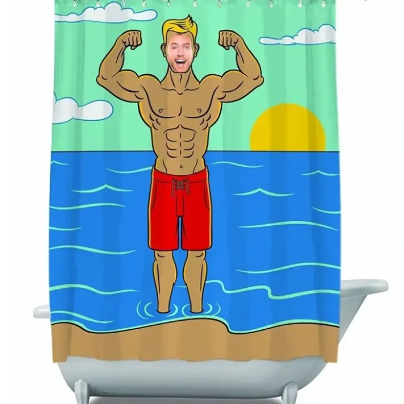 Egpull<MUSCLE BUFF MAN - Funny Gag "Fill in Face" Shower Curtain - BigMouth Inc. - Miniature Marvels: Airplane Models & Painted Dice