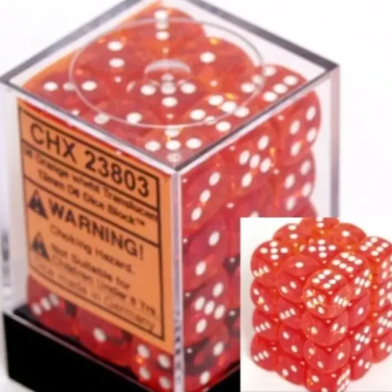 Dice<Orange with White: Translucent 36d6 12mm Dice Block CHX 23803 - Miniature Marvels: Airplane Models & Painted Dice