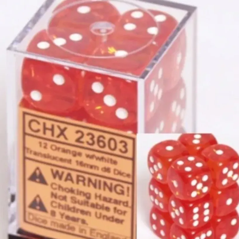 Dice<Orange with White: Translucent 12d6 16mm Dice Set CHX 23603 - Miniature Marvels: Airplane Models & Painted Dice