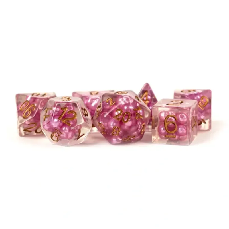 Dice<Pearl Dice Pink w/ Copper Numbers 16mm Resin Poly Dice Set MET 691 - Miniature Marvels: Airplane Models & Painted Dice