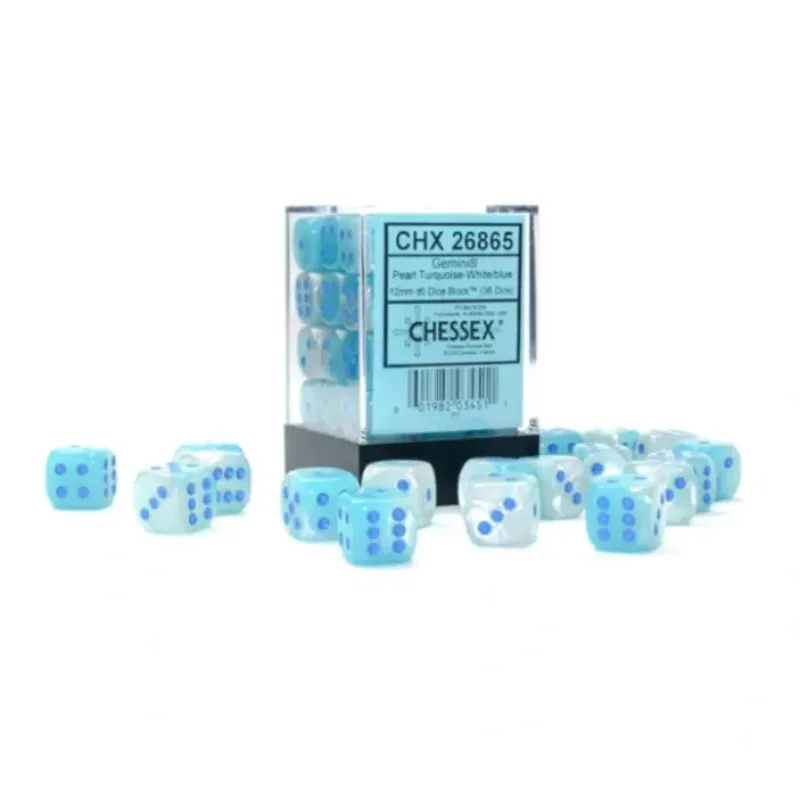 Dice<Pearl Turquoise-White / Blue Luminary: Gemini 12d6 16mm Dice Block CHX 26865 - Miniature Marvels: Airplane Models & Painted Dice