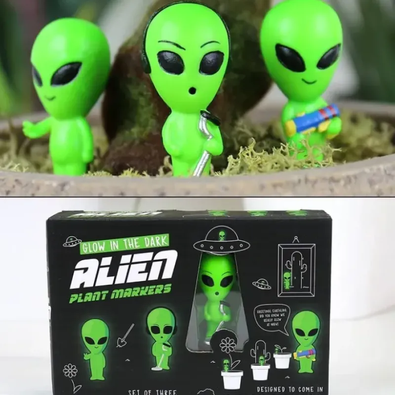 Egpull<3pk Alien Statues Mini Plant Pot "Glow in Dark" Planter Decoration Markers - Miniature Marvels: Airplane Models & Painted Dice