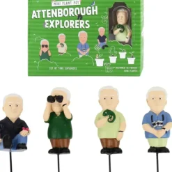 Egpull<4-pk Mini Attenborough Explorers Planter Figurine Markers - Plant Pot Decorations - Miniature Marvels: Airplane Models & Painted Dice