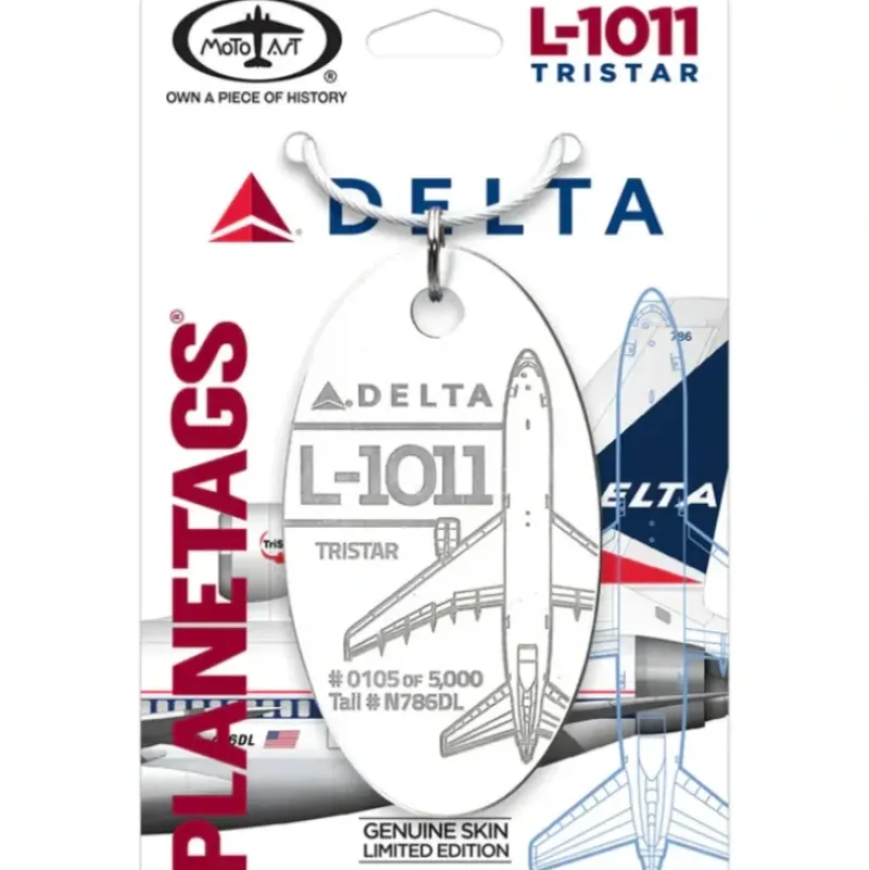 Airplane Model*Plane Tags Delta Airlines Lockheed L-1011 Tristar N786DL (White) - Miniature Marvels: Airplane Models & Painted Dice