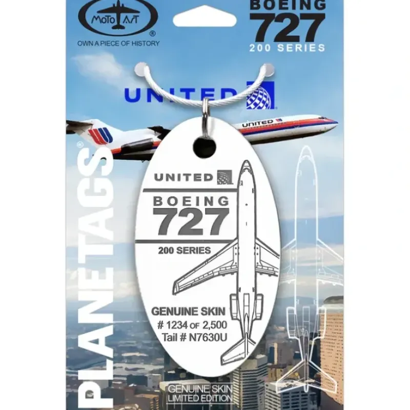 Airplane Model*Plane Tags United Airlines Boeing 727 N7630U (White) - Miniature Marvels: Airplane Models & Painted Dice