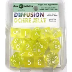 Dice<Polyhedral Dice: Diffusion Ochre Jelly with White Numbers - Set of 15 R4I 50405-FB - Miniature Marvels: Airplane Models & Painted Dice