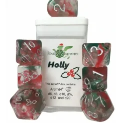 Dice<Polyhedral Dice: Holidice - Sets of 7 w/ Arch'd4 (Holly) R4I 50905-7C - Miniature Marvels: Airplane Models & Painted Dice