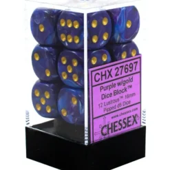 Dice<Purple / Gold: Lustrous 12d6 16mm Dice Set CHX 27697 - Miniature Marvels: Airplane Models & Painted Dice
