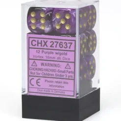 Dice<Purple / Gold: Vortex 12d6 16mm Dice Block CHX 27637 - Miniature Marvels: Airplane Models & Painted Dice