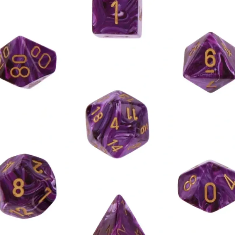 Dice<Purple with Gold: Vortex Polyhedral Dice Set (7's) CHX 27437 - Miniature Marvels: Airplane Models & Painted Dice