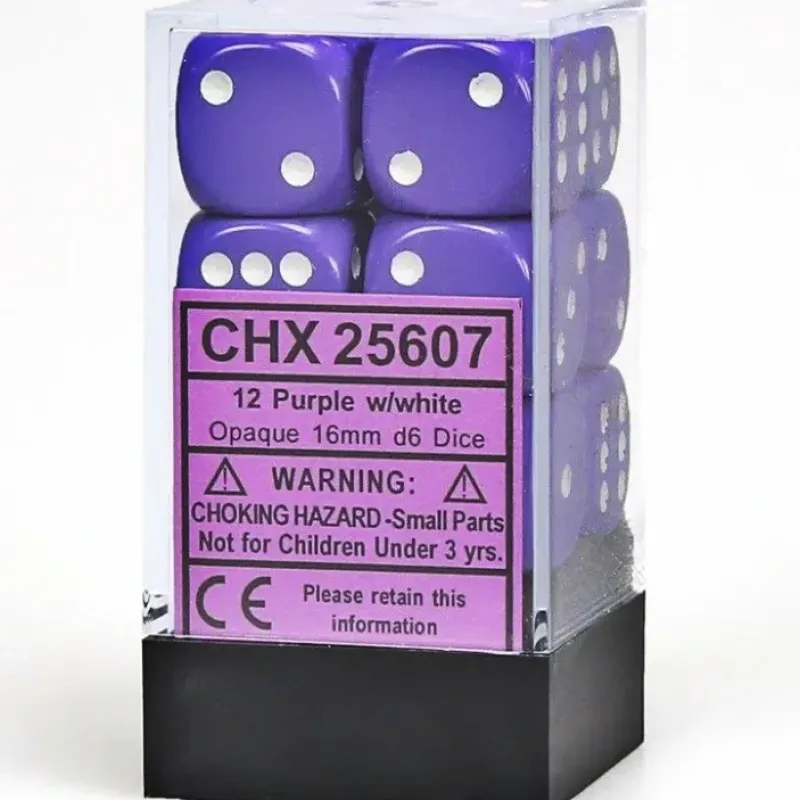 Dice<Purple with White: Opaque 12d6 16mm Dice Set CHX 25607 - Miniature Marvels: Airplane Models & Painted Dice