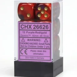 Dice<Purple-Red / Gold: Gemini 12d6 16mm Dice Set CHX 26626 - Miniature Marvels: Airplane Models & Painted Dice