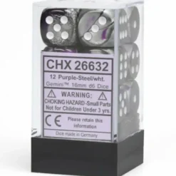 Dice<Purple-Steel / White: Gemini 12d6 16mm Dice Block CHX 26632 - Miniature Marvels: Airplane Models & Painted Dice