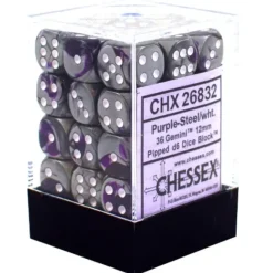 Dice<Purple-Steel / White: Gemini 36d6 12mm Dice Block CHX 26832 - Miniature Marvels: Airplane Models & Painted Dice