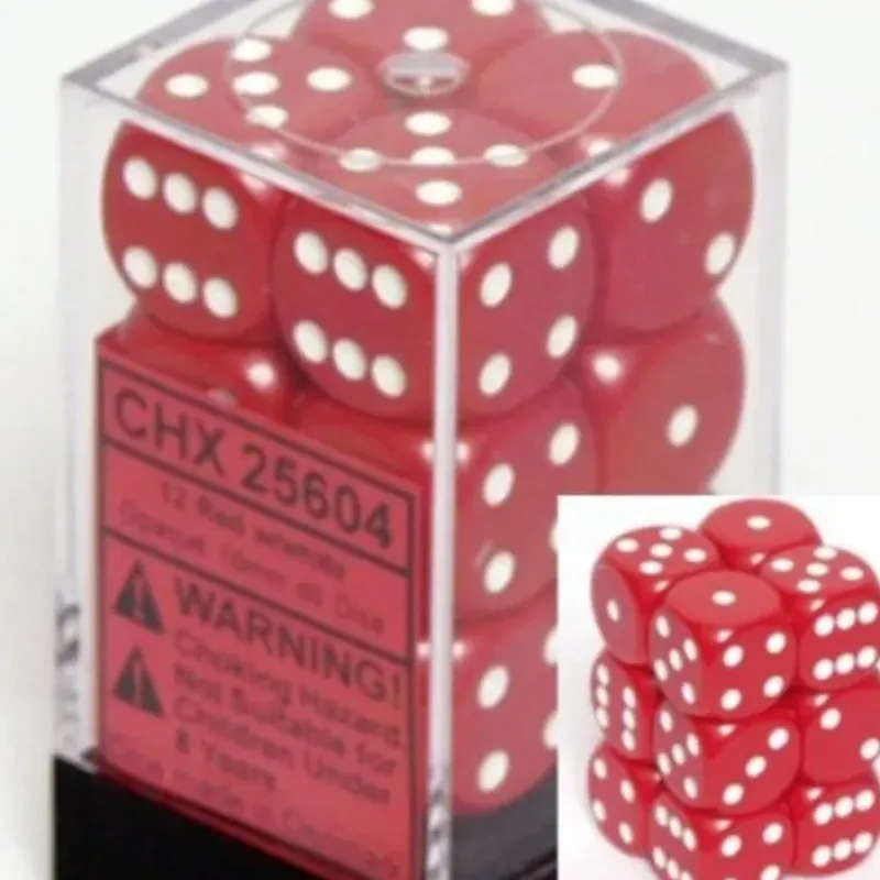 Dice<Red with White: Opaque 12d6 16mm Dice Set CHX 25604 - Miniature Marvels: Airplane Models & Painted Dice
