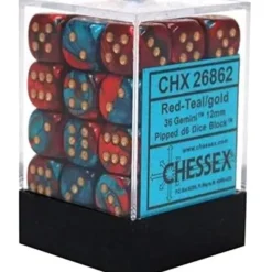 Dice<Red-Teal / Gold : Gemini 36d6 12mm Dice Block CHX 26862 - Miniature Marvels: Airplane Models & Painted Dice