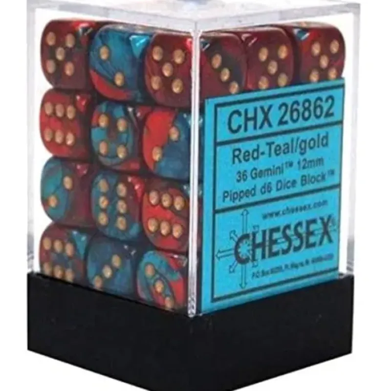 Dice<Red-Teal / Gold : Gemini 36d6 12mm Dice Block CHX 26862 - Miniature Marvels: Airplane Models & Painted Dice