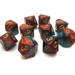 Dice<Red-Teal / Gold: Gemini d10 Dice Set (10's) CHX 26262 - Miniature Marvels: Airplane Models & Painted Dice