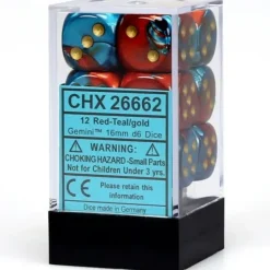 Dice<Red-Teal / Gold: Gemini 12d6 16mm Dice Block CHX 26662 - Miniature Marvels: Airplane Models & Painted Dice