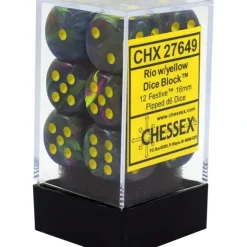Dice<Rio / Yellow: Festive 12d6 16mm Dice Set CHX 27649 - Miniature Marvels: Airplane Models & Painted Dice