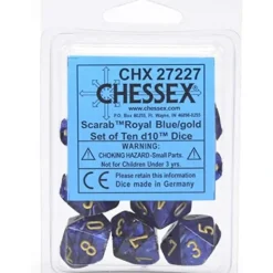 Dice<Royal Blue / Gold: Scarab d10 Dice Set (10's) CHX 27227 - Miniature Marvels: Airplane Models & Painted Dice