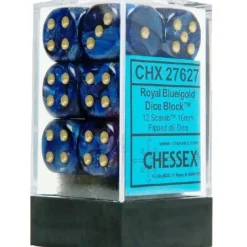 Dice<Royal Blue / Gold: Scarab 12d6 16mm Dice Set CHX 27627 - Miniature Marvels: Airplane Models & Painted Dice