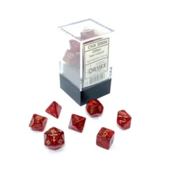 Dice<Ruby / Gold: Glitter Mini-Polyhedral Dice Set (7's) CHX 20504 - Miniature Marvels: Airplane Models & Painted Dice